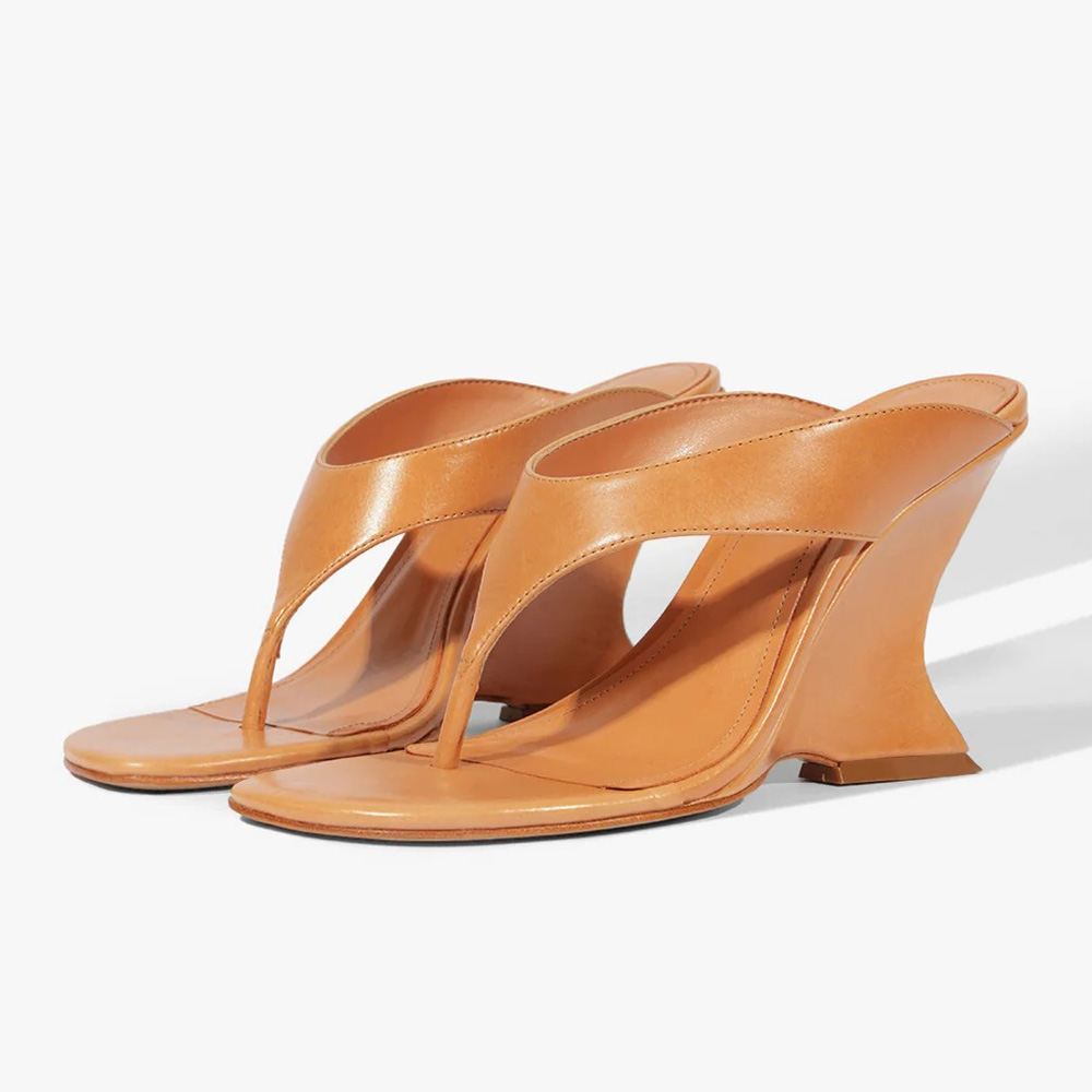 Classic Light Orange Wedge Heel Flip-Flop Style Mules for Women Nicepairs