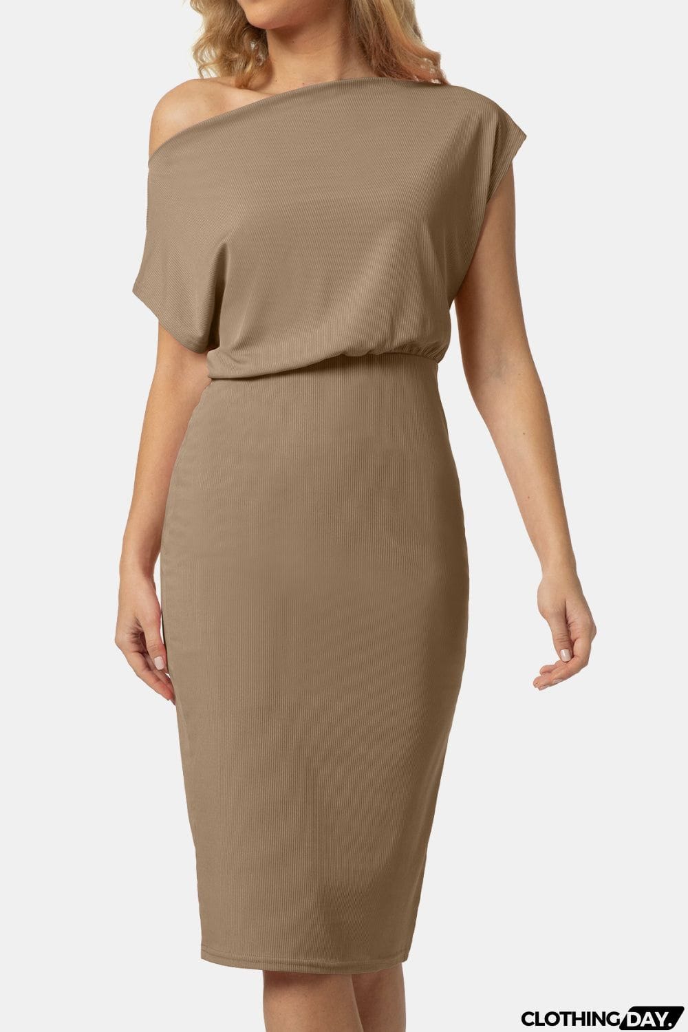 Boat Neck Short Sleeve Knee-Length Dress