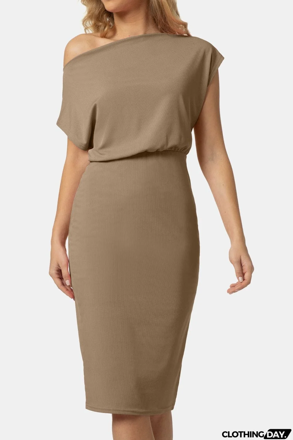 Boat Neck Short Sleeve Knee-Length Dress