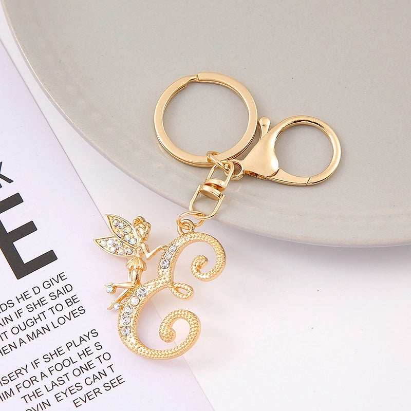 Minimalist Letter Zinc Alloy Diamond Unisex Bag Pendant Keychain