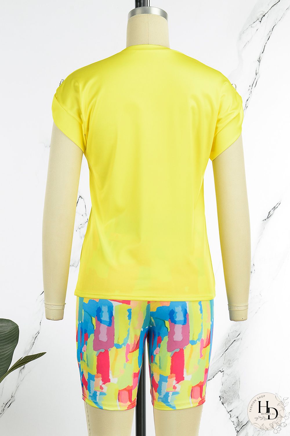 Dark Blue Casual Street Print Patchwork O Neck Short Sleeve Two Pieces