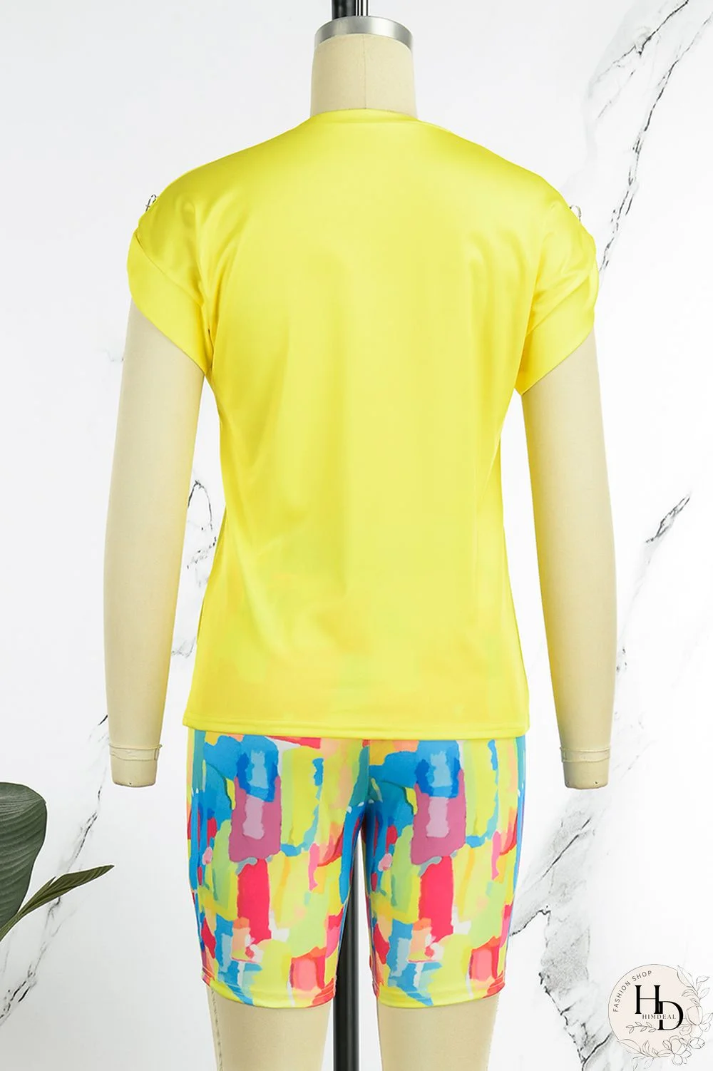 Dark Blue Casual Street Print Patchwork O Neck Short Sleeve Two Pieces