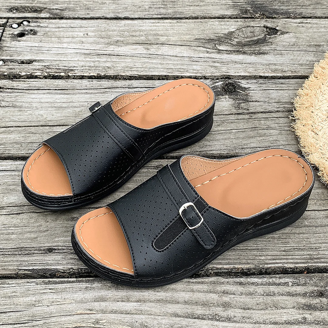 Yyvonne Slope Heel Sandals Women 2025 Summer New Belt Buckle Fashion Lightweight Burst Slippers Women