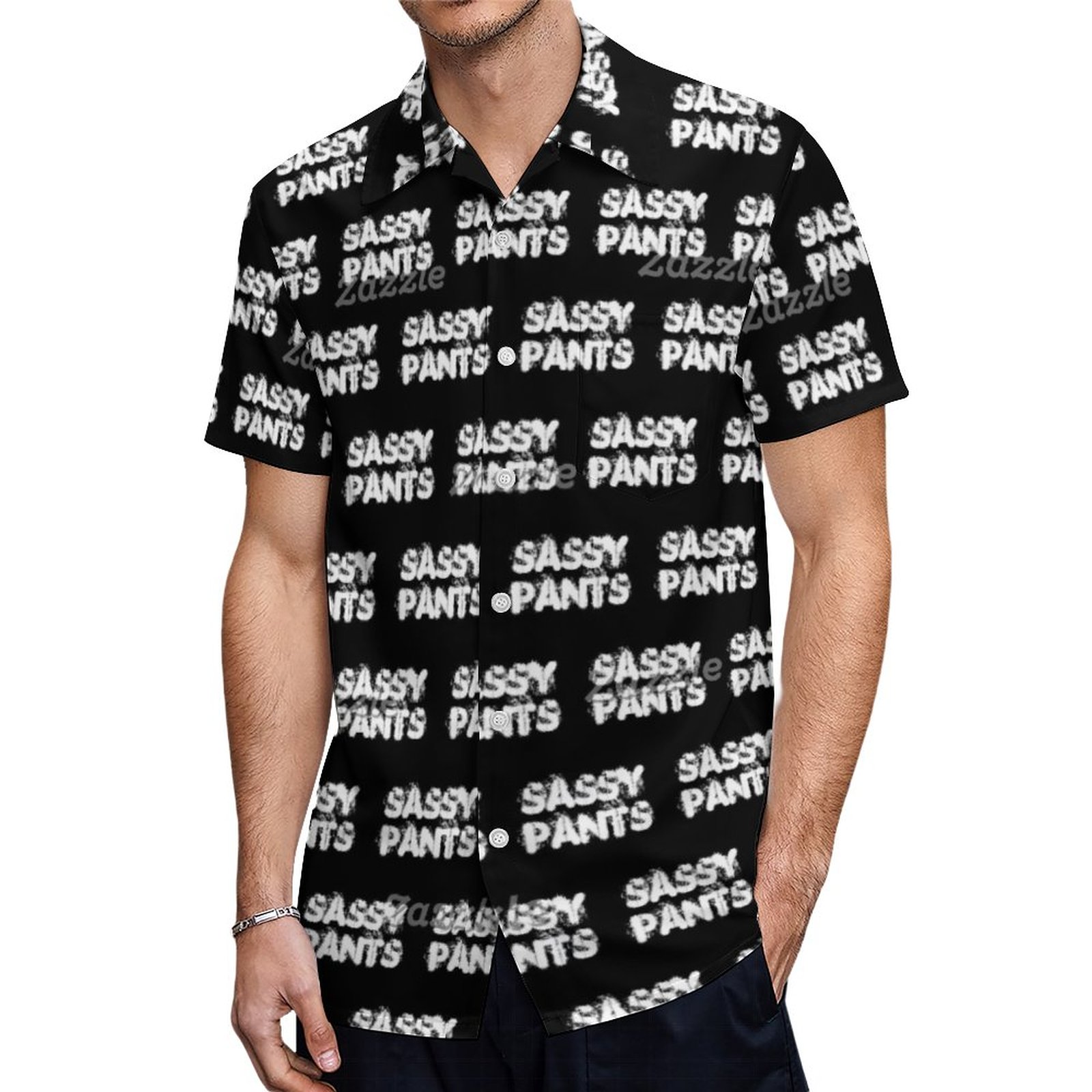 Comfy Hipster Sassy Pants Black Hawaiian Shirt Mens Button Down Plus Size Tropical Hawaii Beach Shirts