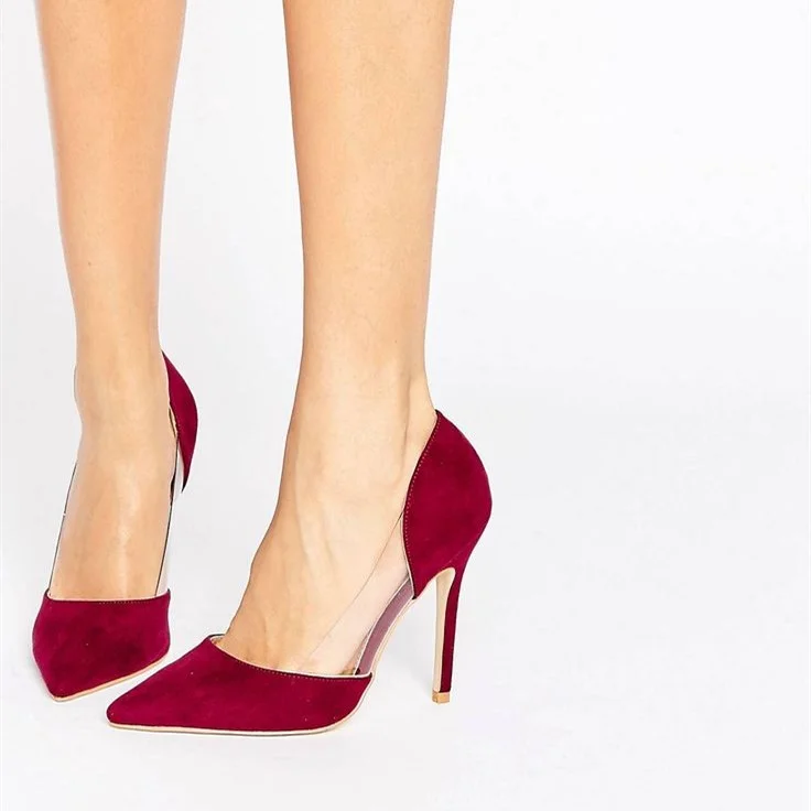 Red 4 Inches Stiletto Heels Pointy Toe Office Heels Pumps for Women |FSJ Shoes