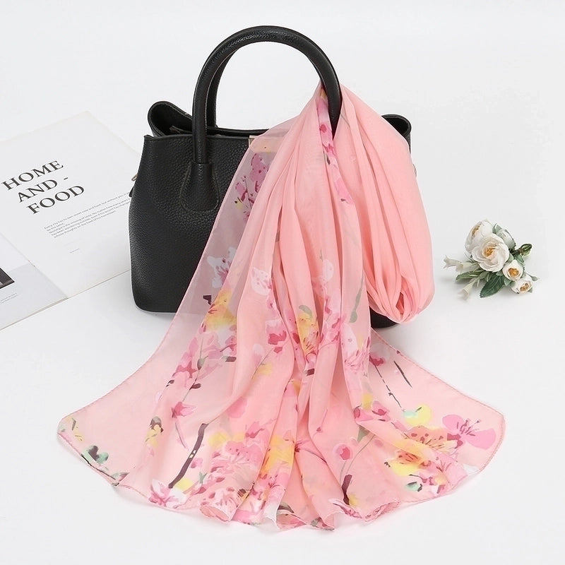 Women’s Sweet Flower Chiffon Printing Silk Scarf