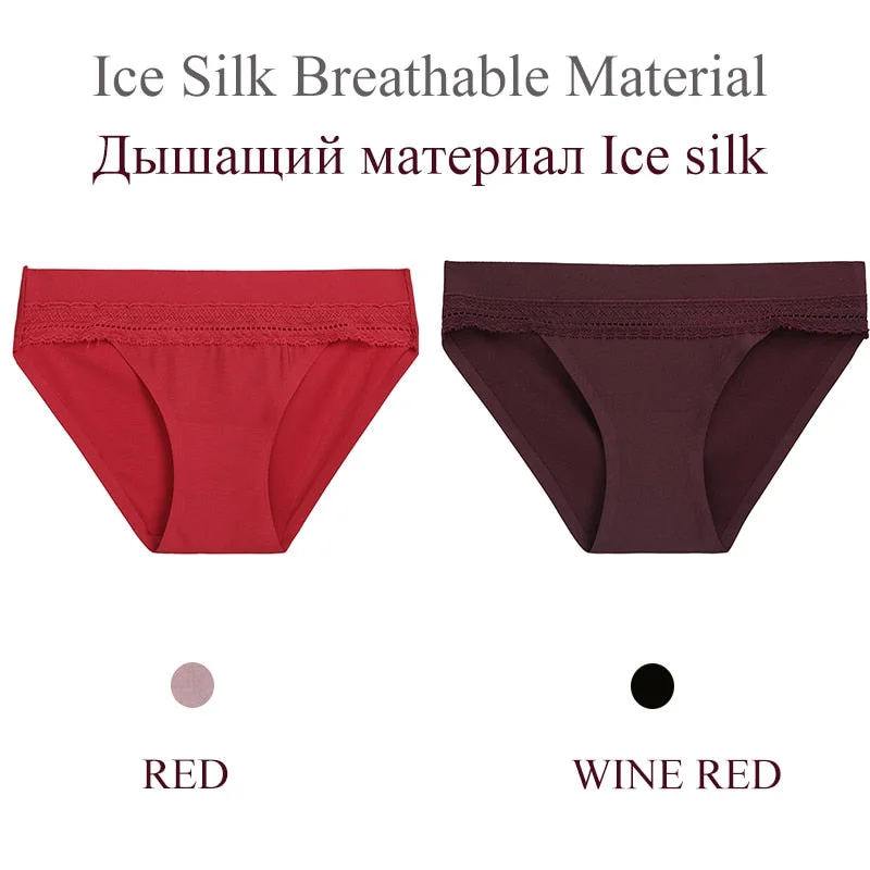 FINETOO 2PCS/Set Woman Lace Sexy Panties Ice Silk Women Underwear Seamless Low-Rise Lingerie Female Breathable Girls Panty 2021