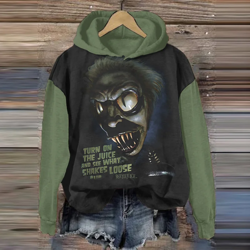 Horror Movie Contrast Pattern Women's Hooded Sweatshirt
