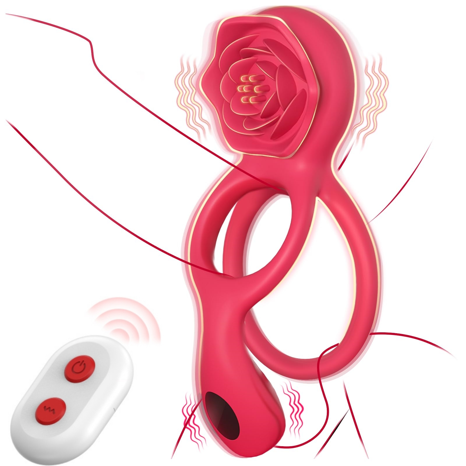 2025 Rose Penis Rings With Clitoral Stimulator Testicle Massager - Rose Toy