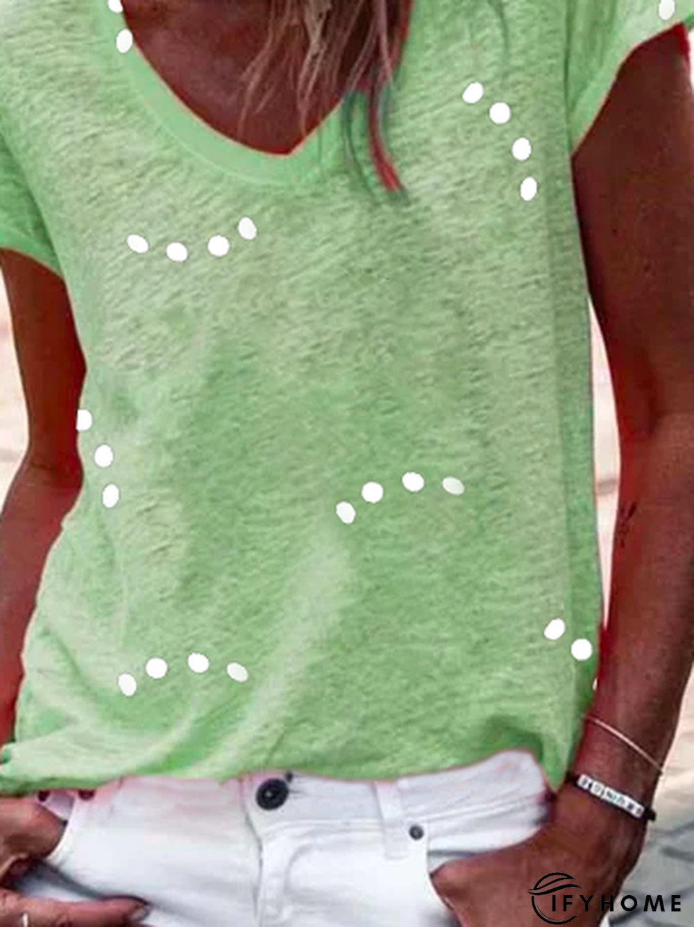 Polka Dots V Neck Jersey T-Shirt | IFYHOME