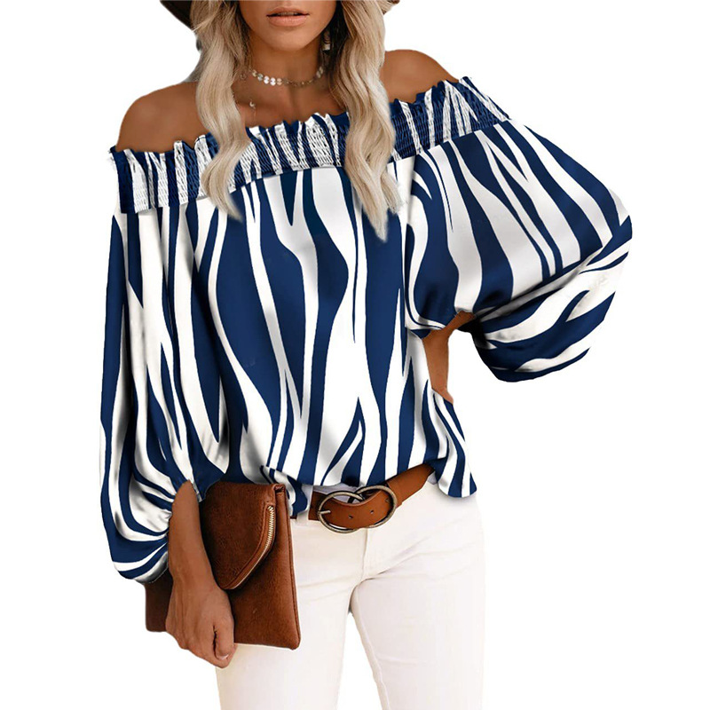 Sexy Off Shoulder Stripe Print Chiffon Shirt