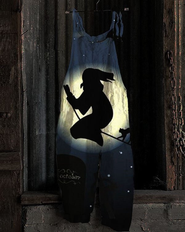 Women's Halloween Night Wizard Pumpkin Print Jumpsuit - 3