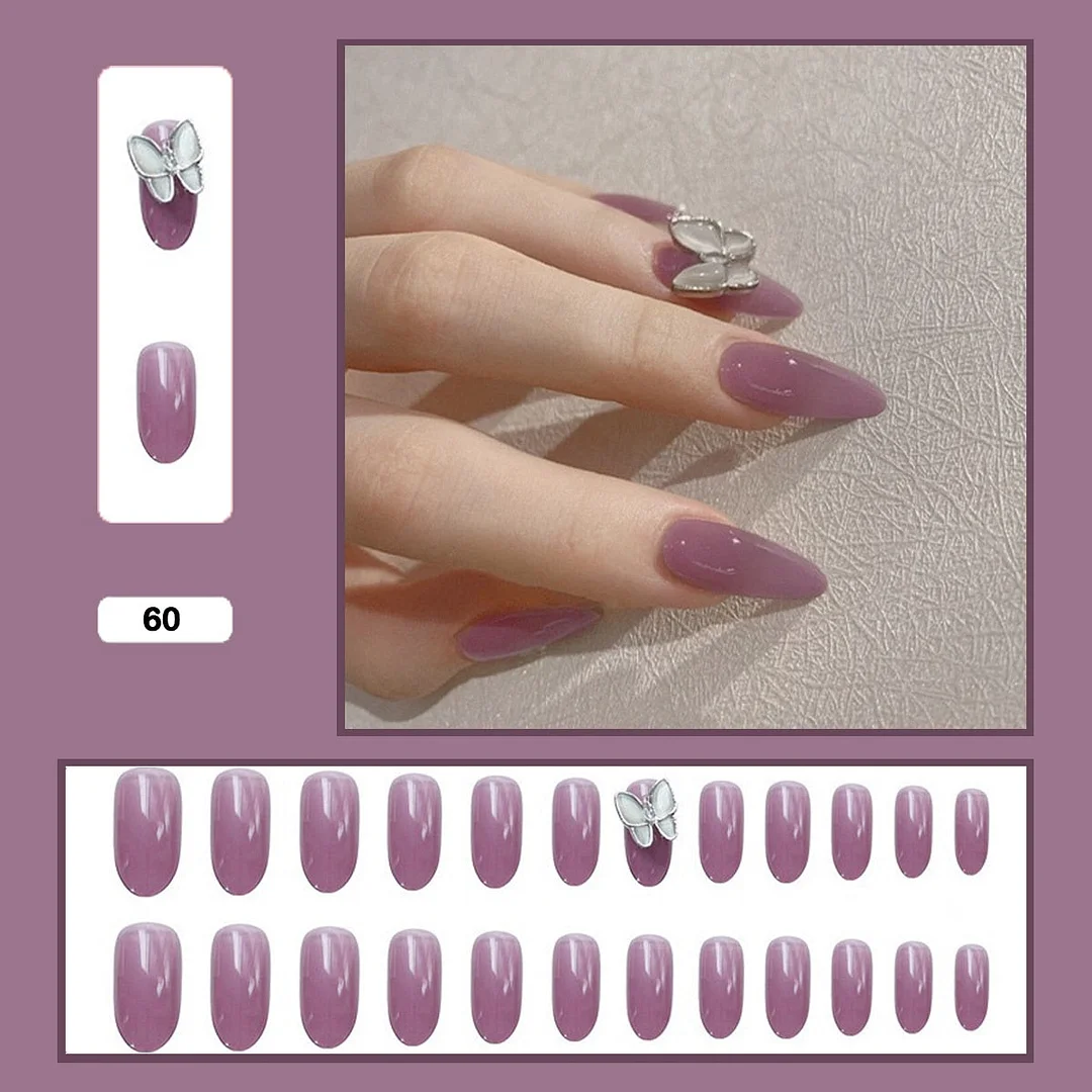 24pcs Stereoscopic Butterfly Light Luxury Elegant Nude Lady Style Removable Nail False Nail Manicure Tool-Nail Inspo