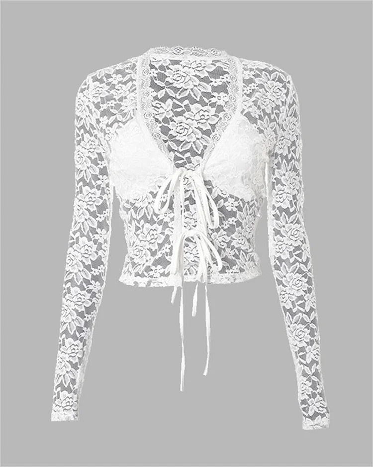 White Cut-Out Lace Cropped Top