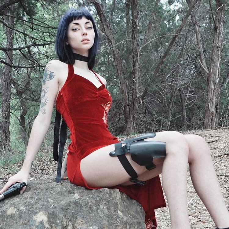 GOTHIC BUTTERFLY SLEEVELESS VELVET RED MIDI DRESS