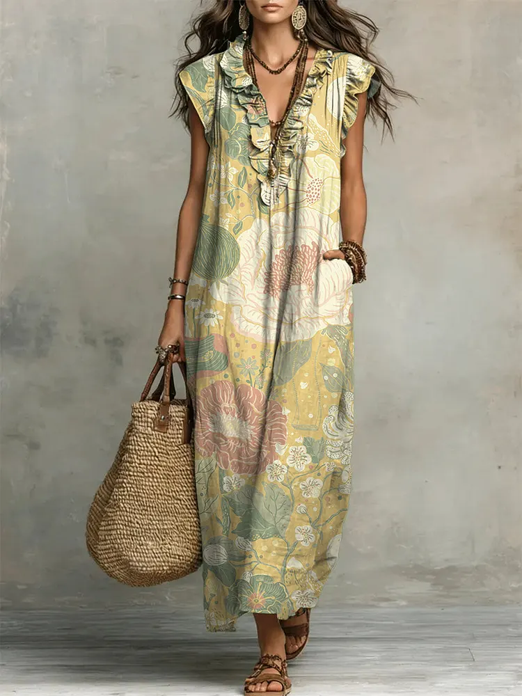 Women's Ruffled Floral Print Casual Dress