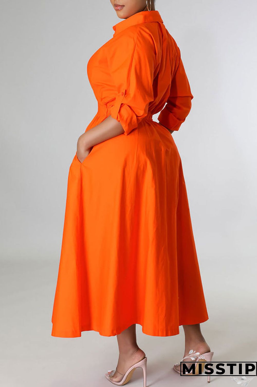 White Casual Solid Patchwork Buckle Turndown Collar Shirt Dress Dresses