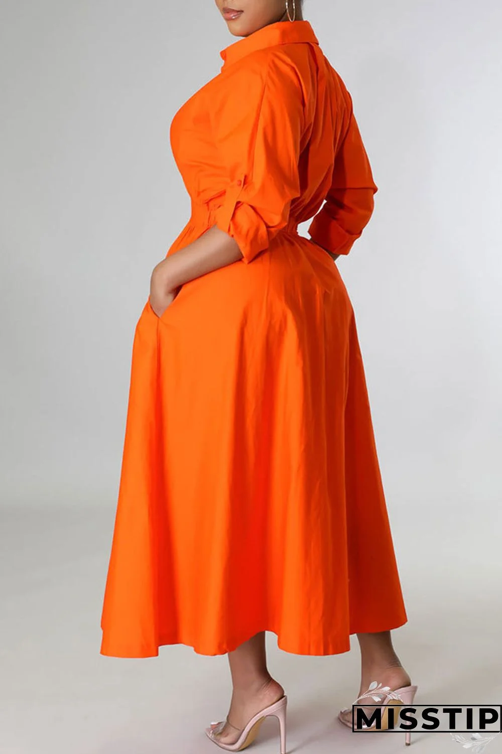 White Casual Solid Patchwork Buckle Turndown Collar Shirt Dress Dresses