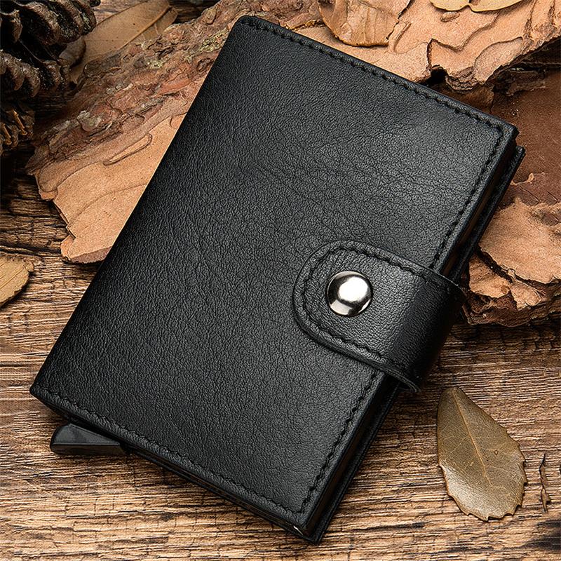 Simple Design RFID Protection Magnetic Closure Two Fold Genuine Leather Card Holder Mini Wallet