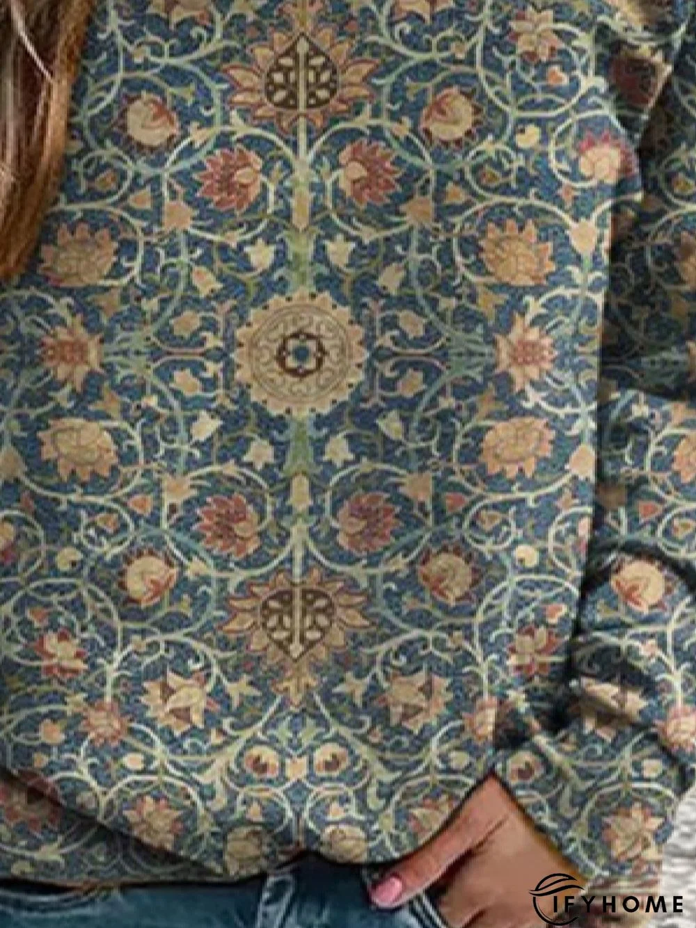 Casual Long Sleeve Crew Neck Ethnic Loose Sweatshirt | IFYHOME