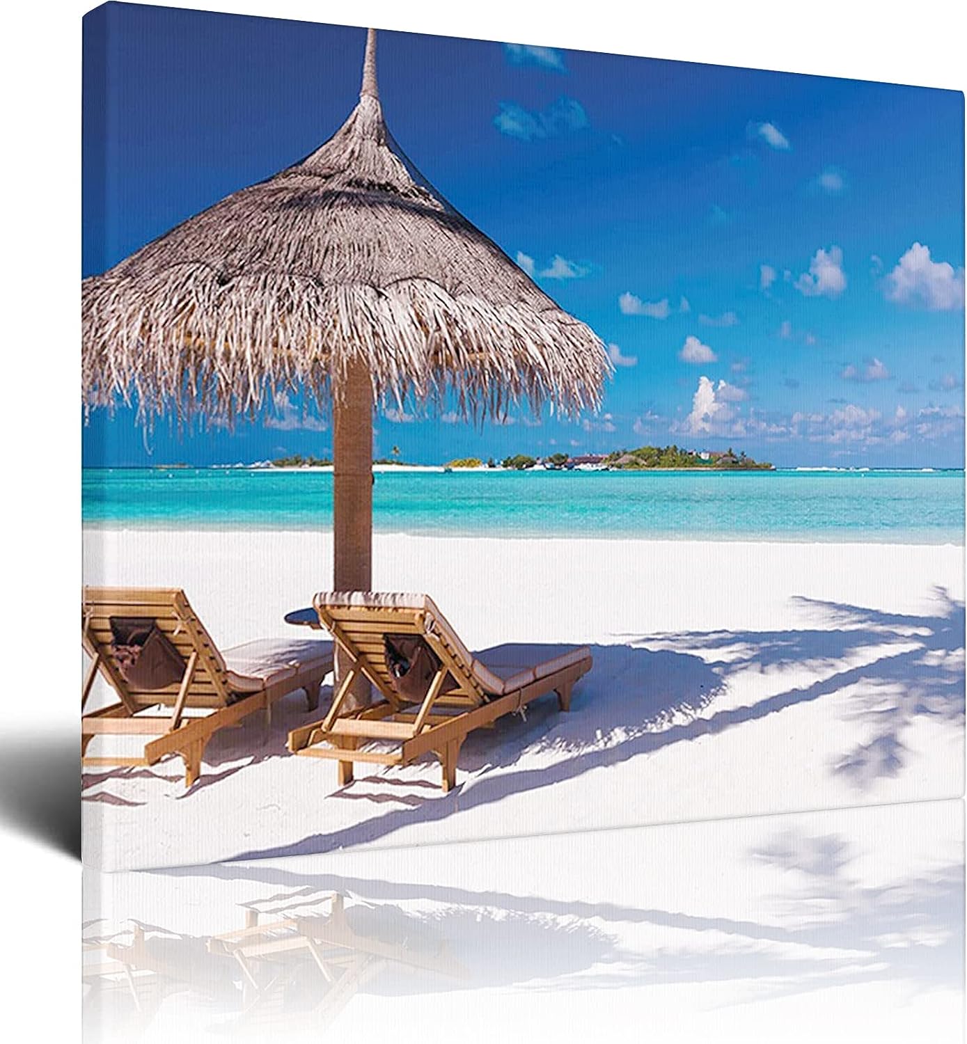 Landscape Canvas Wall Art Bedroom,Beach Seashore Ocean Print,Wall Decor Canvas Pictures Artwork for Living Room Bathroom Home Office Decoration Canvas Prints,White Brown - 16x20 Inch 16x20 Inch