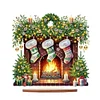 Diamond Painting Wooden Fireplace Green Stockings Table Ornament