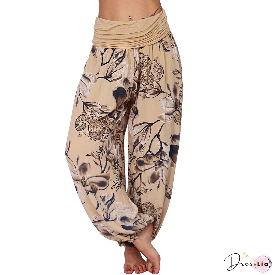 Novelty Black Print Elastic Waist Crop Harem Pants