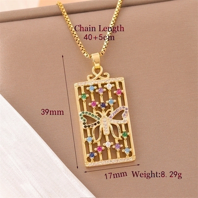 Stainless Steel Titanium Steel 18K Gold Plated Retro Lady Roman Style Enamel Plating Inlay Snake Bee Butterfly Zircon Pendant Necklace