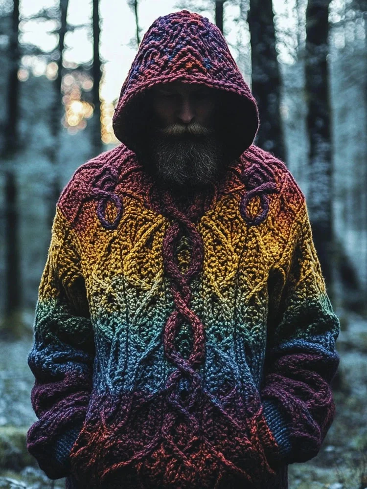 Men's Retro Viking Celtic Chunky Cozy Hooded Sweater