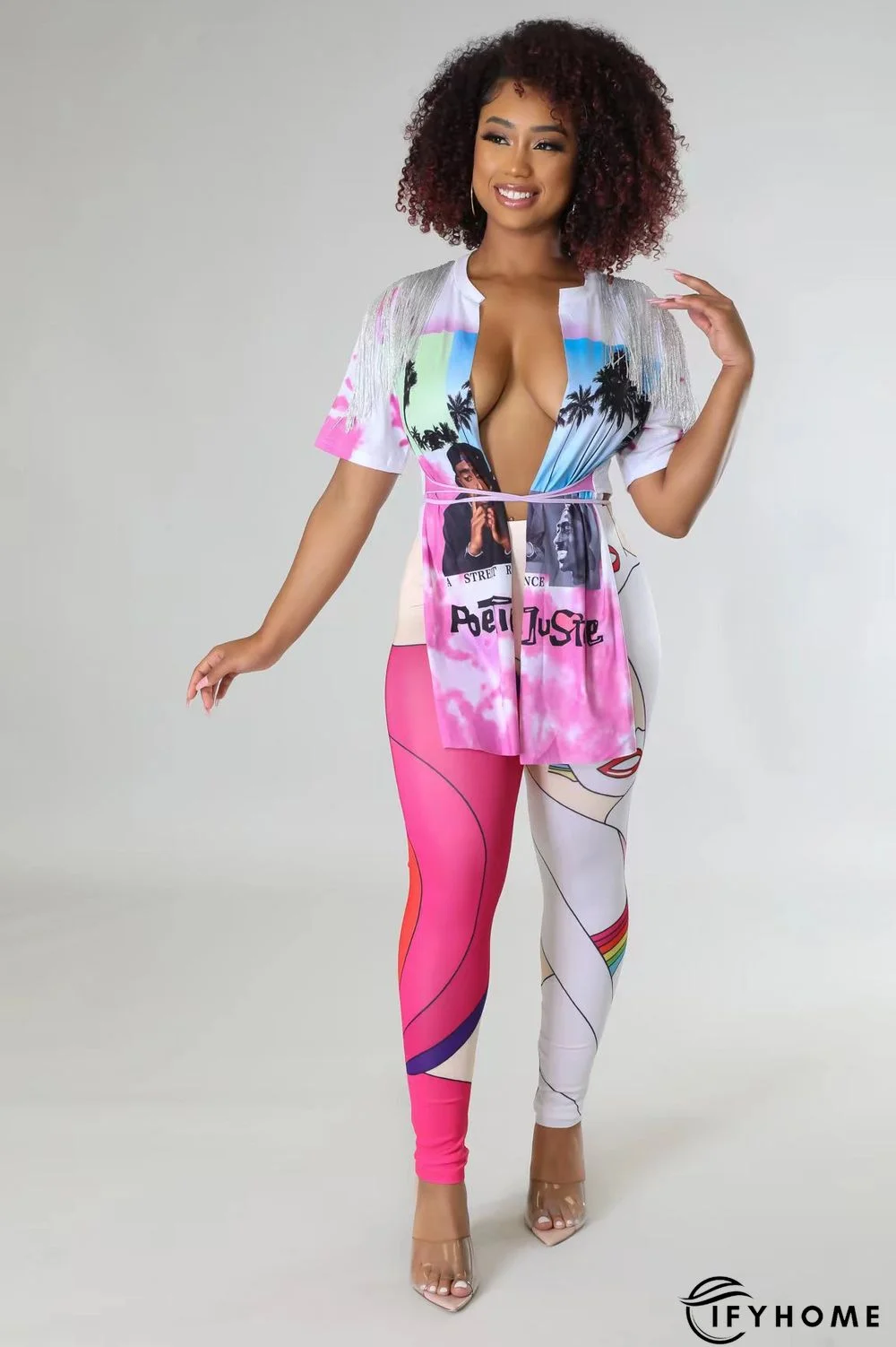 Hip Hop Street Tassel T-Shirt Printed Trousers Set | IFYHOME