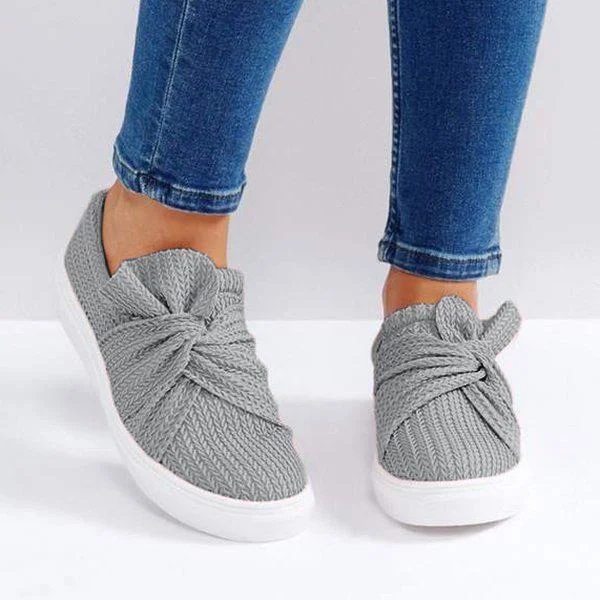HUXM  Women Knitted Twist Slip On Sneakers