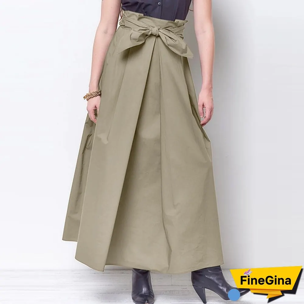 Summer Women Skirts Long Dress High Waist Bowknot Party Holiday Casual Pleated Umbrella Skirt Plus Size 4#