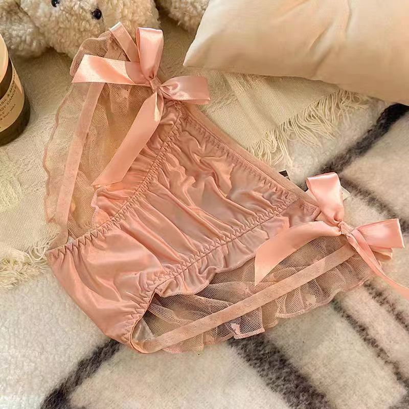 Ddmcloud Women's Lace Panties Girly Cute Ruffled briefs lingerie Elastic Thin Translucent Low-waist Sexy Underwear
