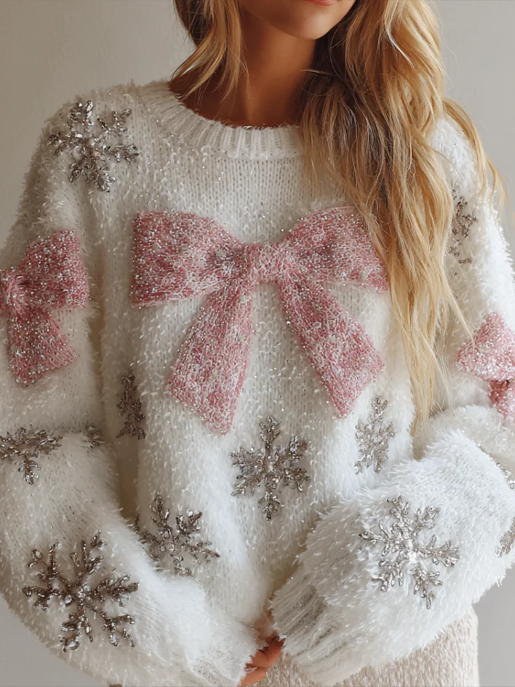Women's Winter Christmas Element Round Neck Knitted Sweater