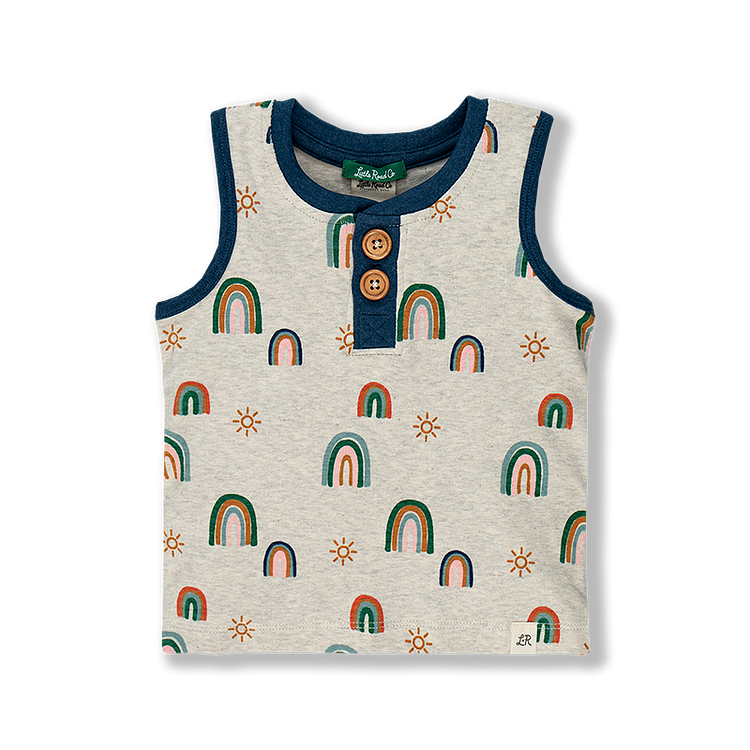 Rainbow Print Button Tank