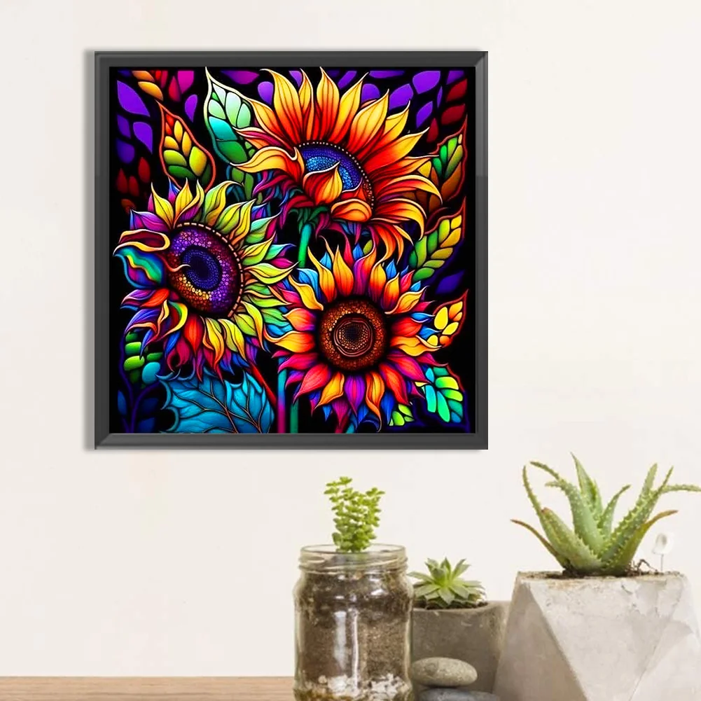 Diamond Painting - Full Round Drill - Stained Glass Sunflower(30*30cm)