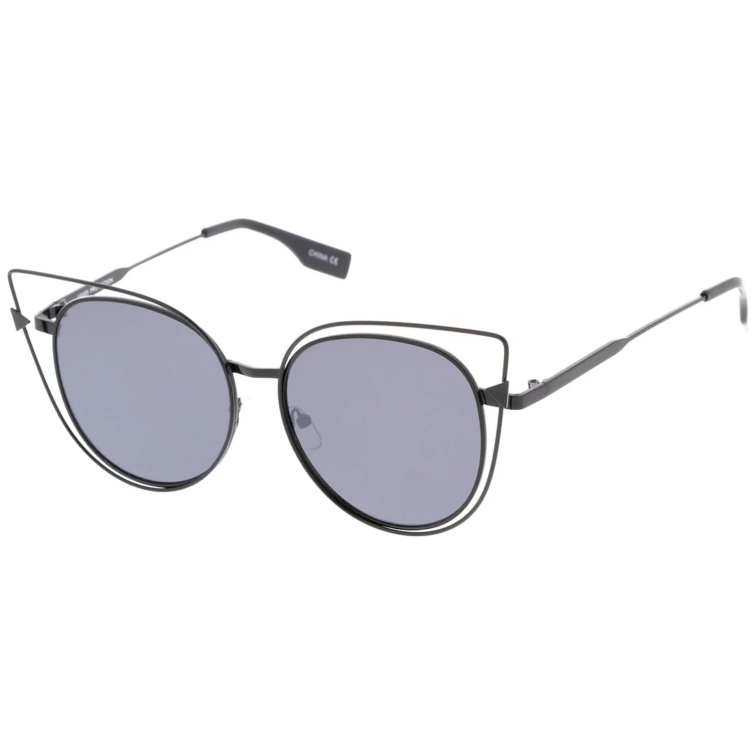 Oversize Metal Cutout Frame Arrow Accent Flat Lens Cat Eye glasses 57mm