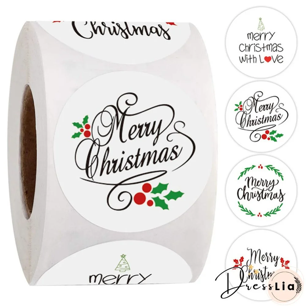 100pcs/300pcs/500pcs Round Merry Christmas Stickers Package Label Sealing Stickers Gift Card Box Decor