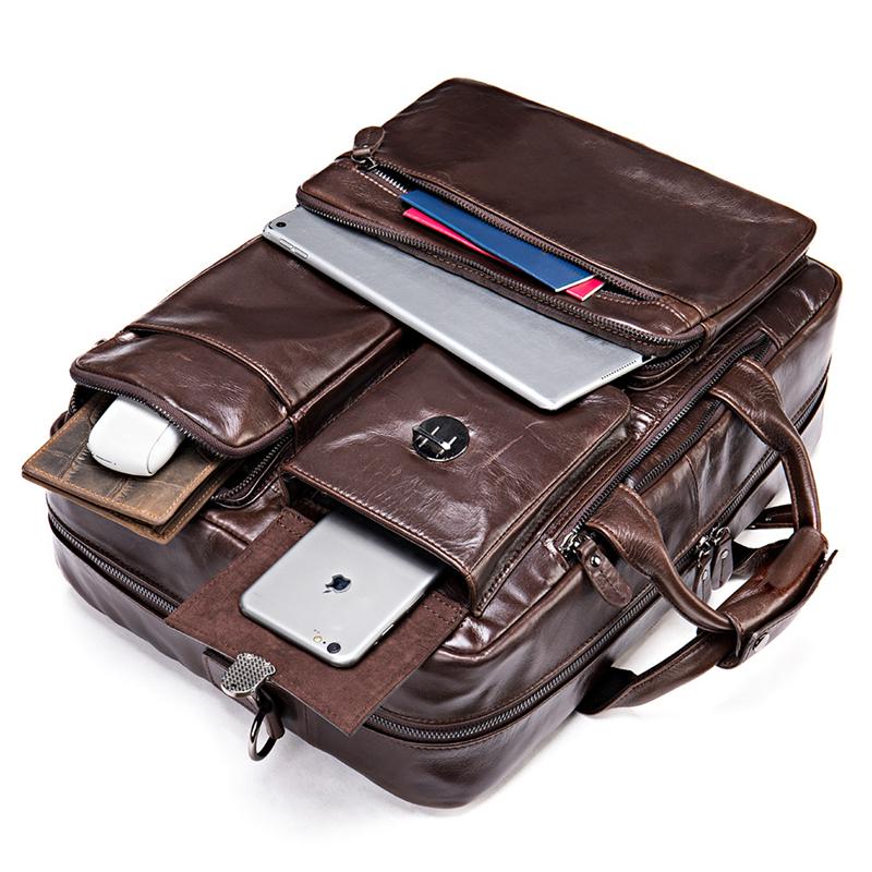 Men's Briefcase 17 Inch Computer Bag Leather Multi-Function Handbag Business Travel Bag