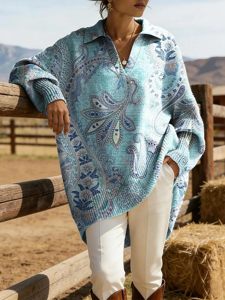 Women's Western-Style Ethnic Print Casual Top 