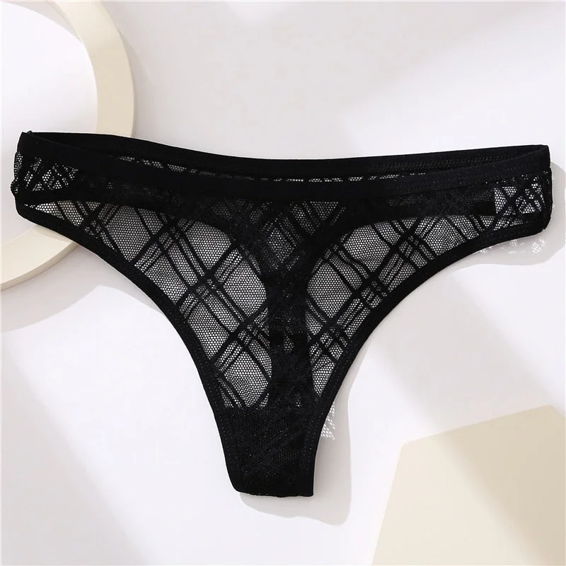 Sexy Mesh Women's Thongs Low Rise Waist G-String Female Transparent Panty Hollow Out T-Back Girl Intimate Underwear Lingerie