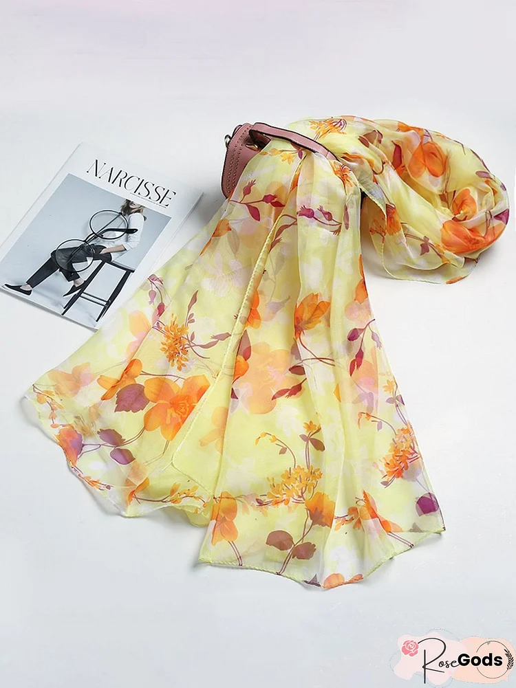 Floral All Season Vacation Printing Silk-Blend Quick Dry Commuting Scarf Regular Scarf For Women