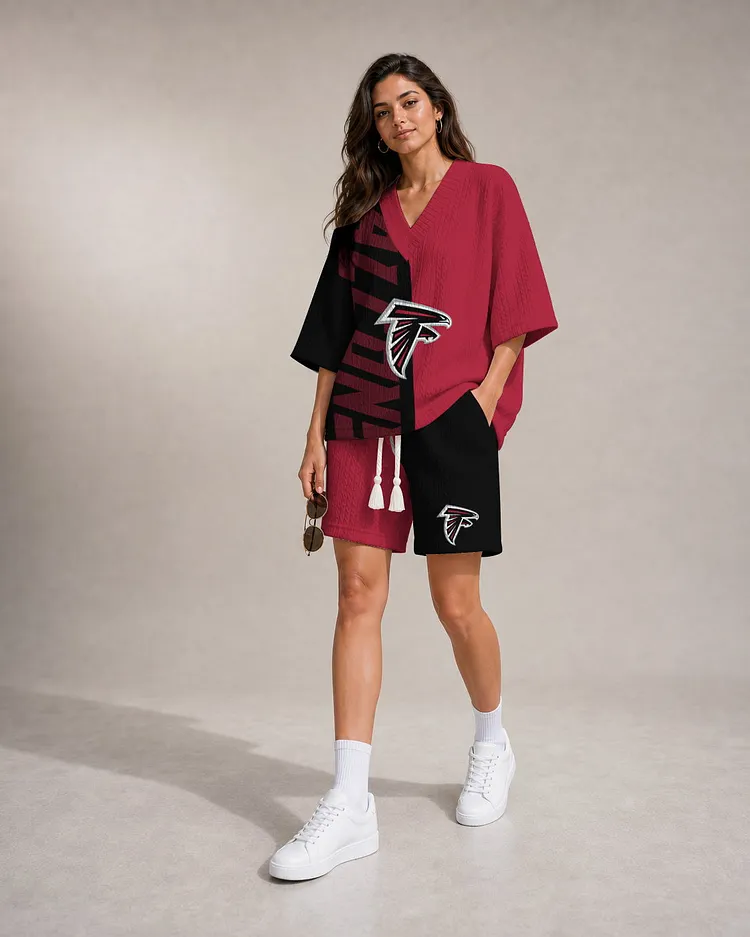 Atlanta Falcons Women&rsquo;s V-neck Jacquard Cable-Knit Tee & Shorts Set