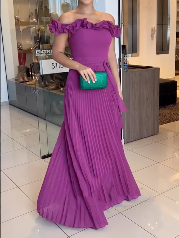 Plain Pleated Solid Color Sleeveless Off-The-Shoulder Maxi Dresses