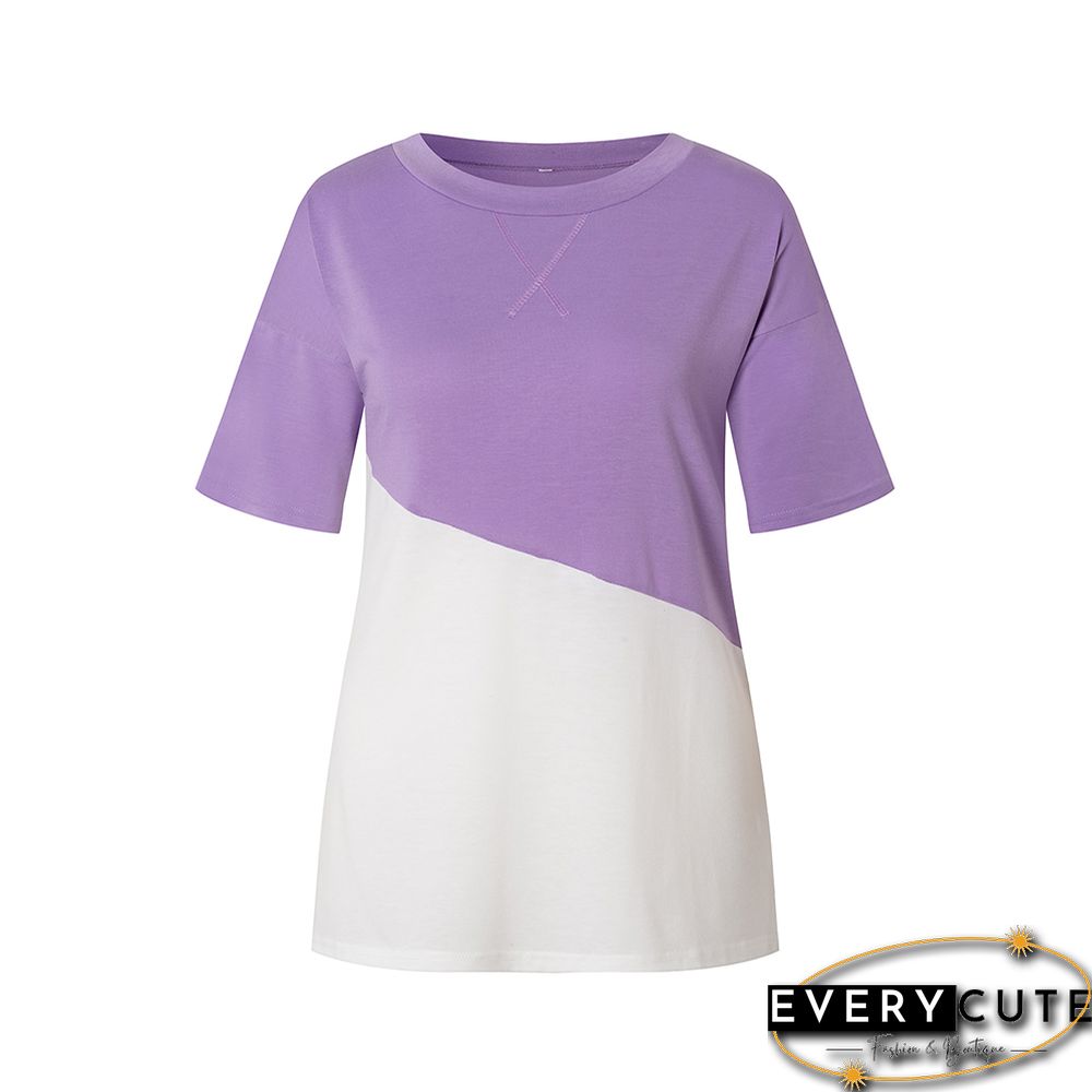 Light Purple Color White Loose Style Casual Tops