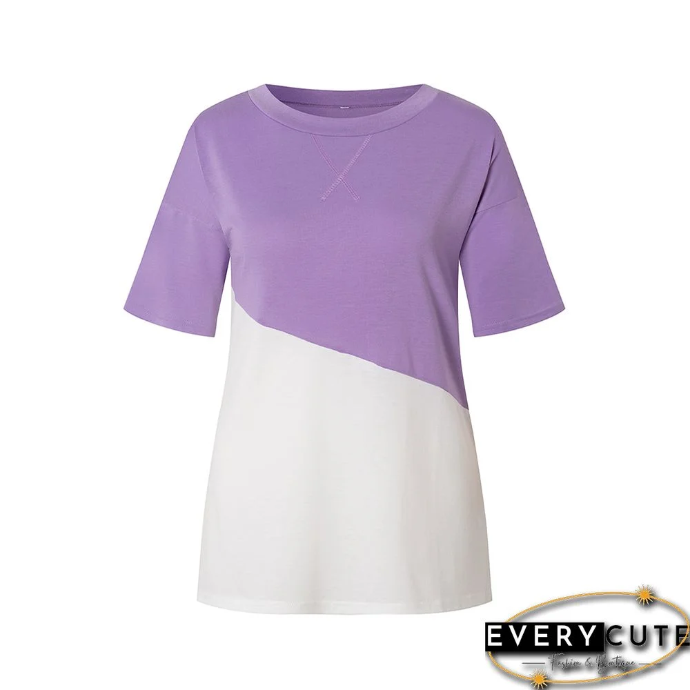 Light Purple Color White Loose Style Casual Tops