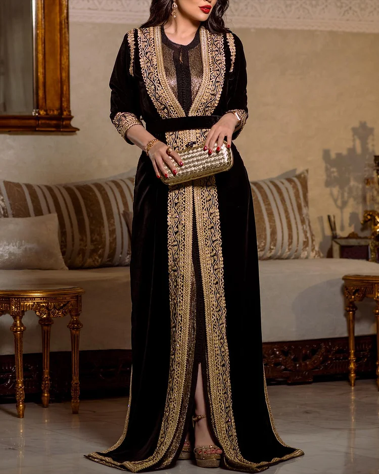 Women's Long Sleeve Embroidered Kaftan Dress
