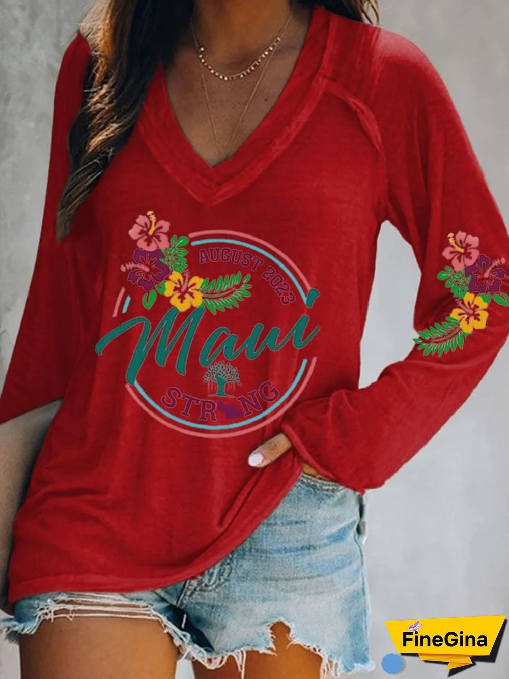 Women's Maui Strong Print Long Sleeves Casual T-Shirt
