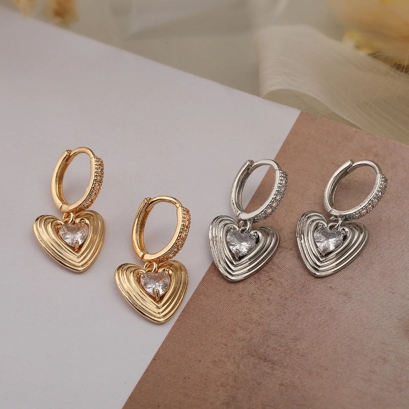 1 Pair Minimalist Commute Heart Shape Plating Inlay Copper Zircon 18k Gold Plated Drop Earrings
