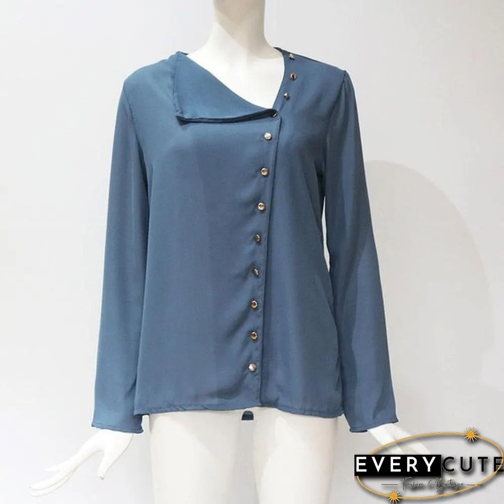 Womens tops and blouses-fashion long sleeve-skew collar chiffon blouse casual plus size